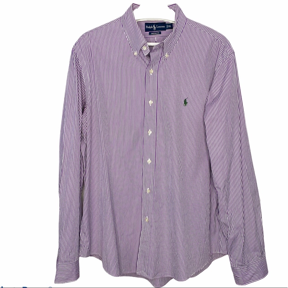 RALPH LAUREN Purple White Pinstripe Dress Shirt XL - Picture 2 of 7